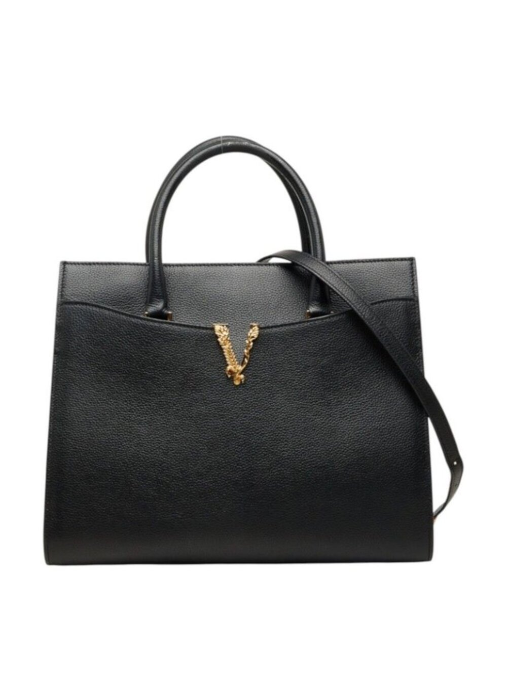 Versace Virtus 2-Way Shoulder Bag Black Leather